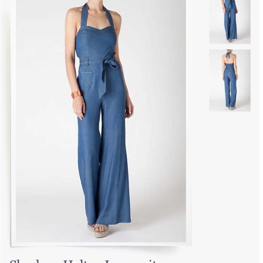 Anthropologie Sharlene wide leg elevenses Blue tencel Halter Jumpsuit 6